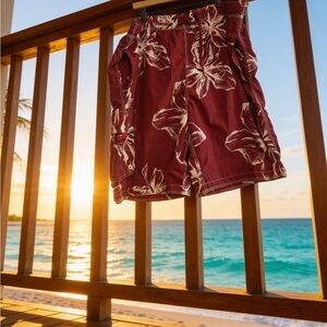 Aeropostale Burgundy Floral Swim Trunks
